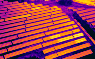 Soalr farm showing failing string layouts using thermal camera